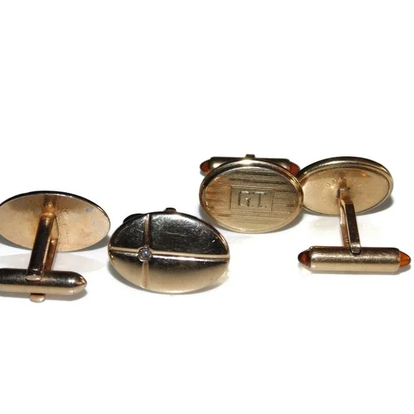 Vintage Estate LOT 2 set Men Gold Tone Large Cufflinks Cuff links Klementz Swank